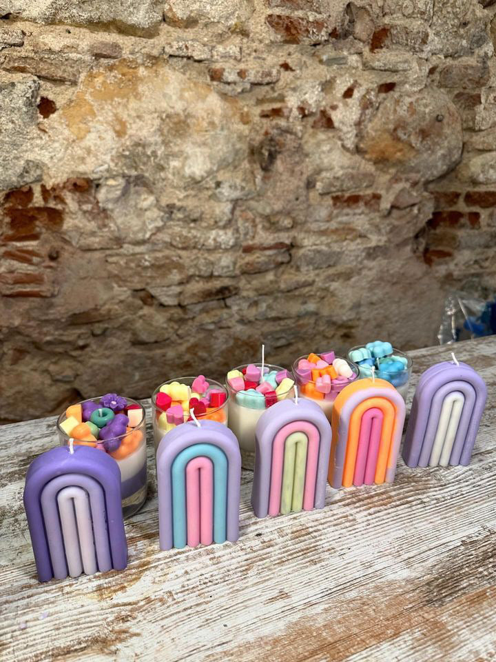 Taller de Velas Arco iris + vela tarro de cristal