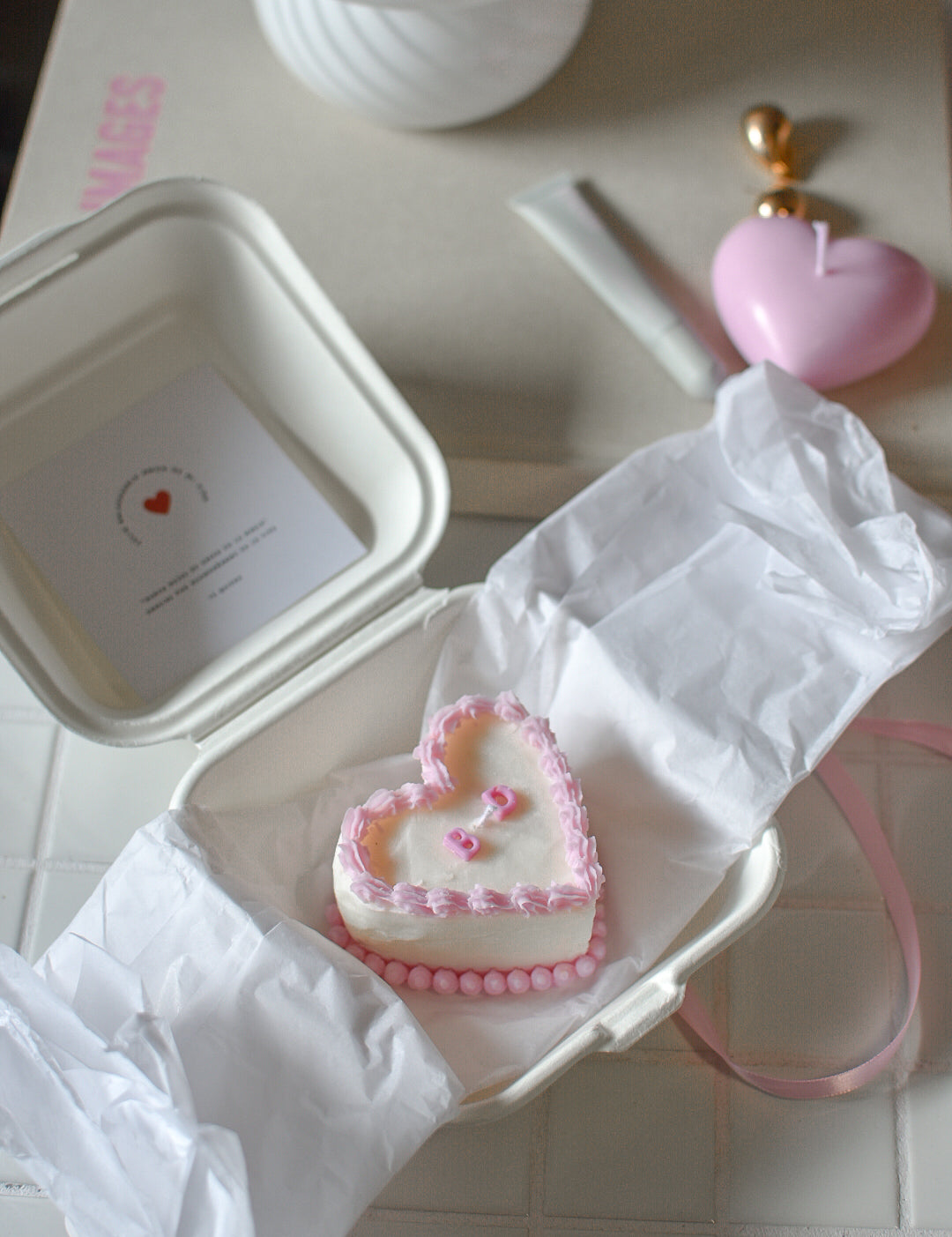 Pastel corazón vela