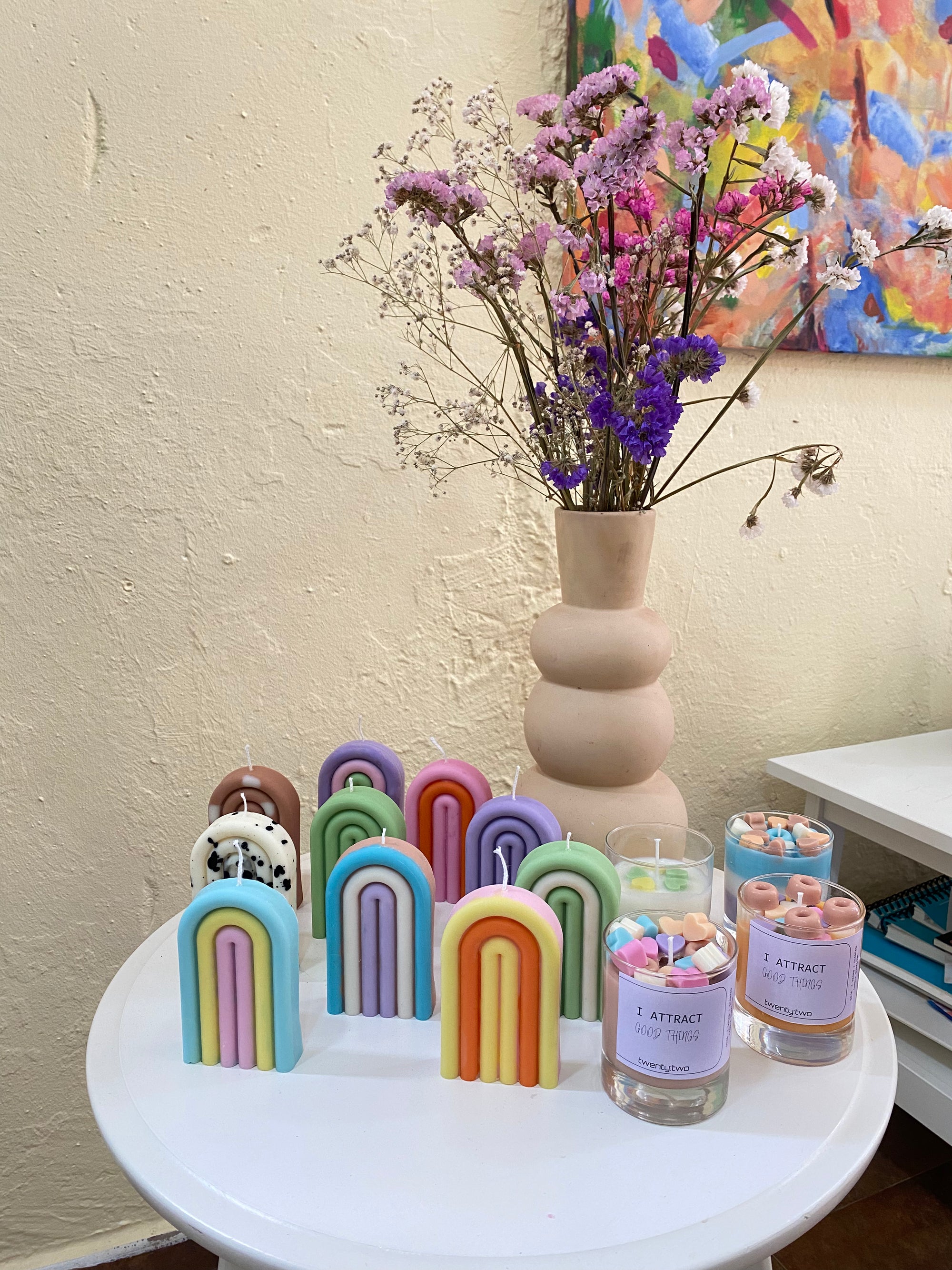 Taller de Velas Arco iris + vela tarro de cristal